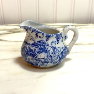 Vintage Blue White Creamer Pitcher Spode Style Toile Cottagecore